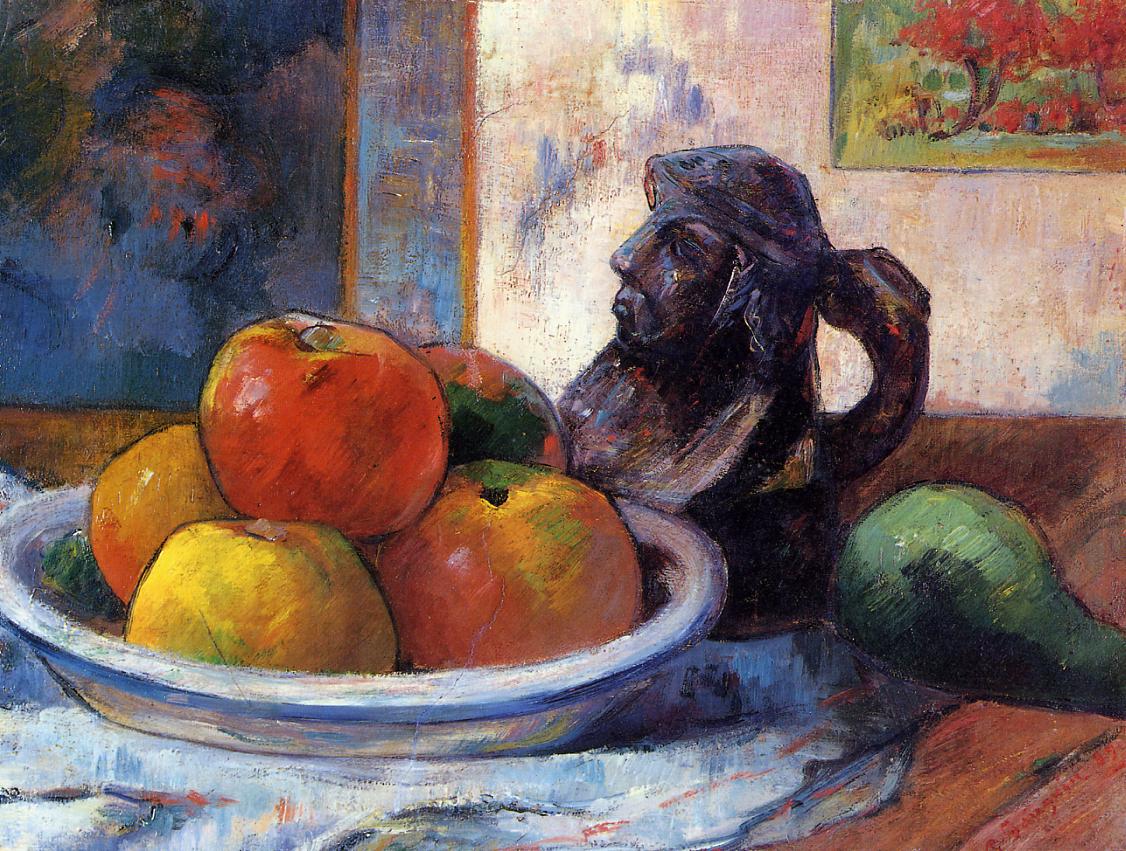 Still Life with Apples, a Pear and a Ceramic Portrait Jug 1889